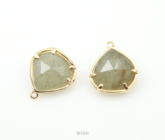 Labradorite Faceted Gemstone Charm in Gold, Framed Pear Gemstone Pendant / SLBG-084-P