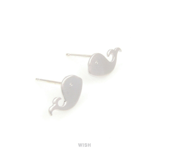 Whale Stud Earrings in Matte Rhodium, Whale Earposts /MMRH-104-E