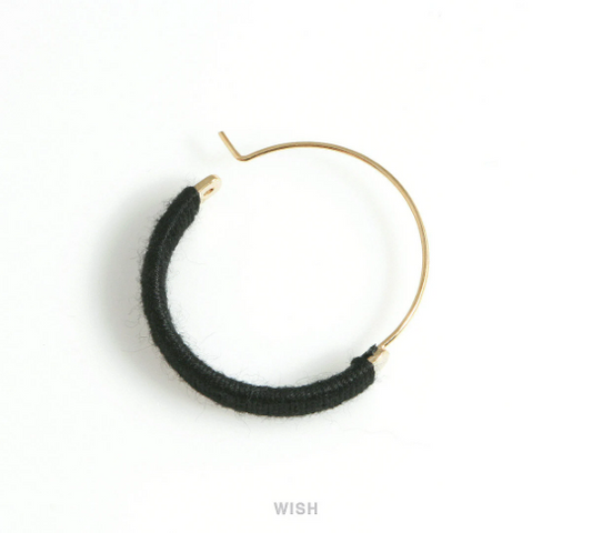 Gold Hoop Earrings and Black Cotton Thread Wrapped /FBKG-019-E