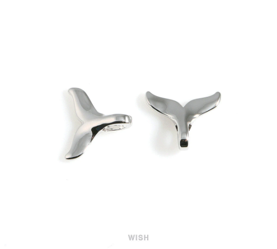 Medium Whale Tail Pendant in Rhodium, Mermaid Tail Charm / MRH-549-P