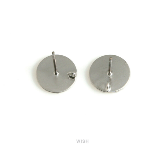 Flower Pattern on Disc Stud Earrings in Matte Rhodium, Flower Textured Disc Earrings / MMRH-667-E