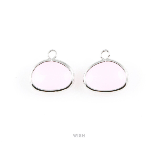Rose Quartz Oval Glass Charm in Gold, Glass Framed Pendant / GRQG-039-P