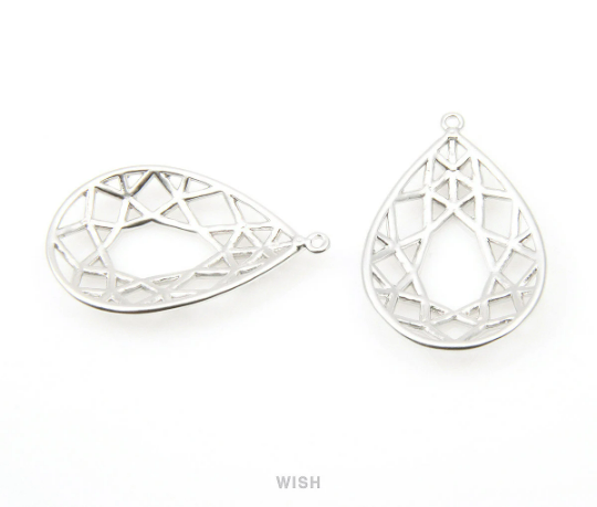 Teardrop Pendants in Matte Rhodium, Teardrop Charms / MMRH-008-P