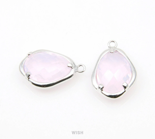 Violet Opal Faceted Glass Charms in Rhodium, Framed Teardrop Pendant / GVORH-085-P