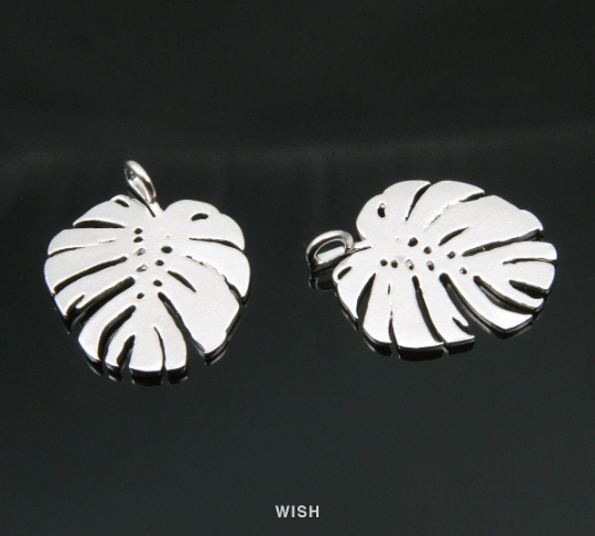 Monstera Leaf Pendants in Matte Rhodium, Monstera Leaf Charm / MMRH-017-P