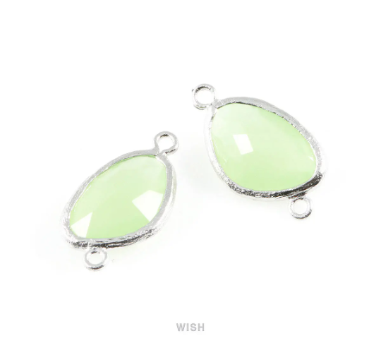 Light Mint Triangle Glass Connector in Rhodium, Framed Triangle Connector / GLMRH-031-P