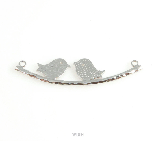 Birds on Branch Pendant in Matte Rhodium, Birds on Twig Charm / MMRH-207-P