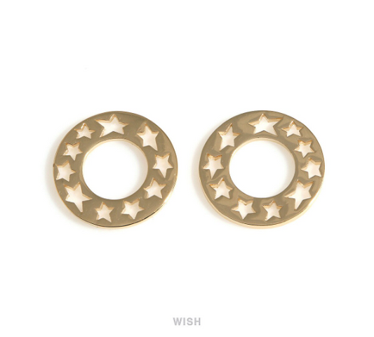 Milky Way Circle Pendants in Gold, Ten Stars in Circle Charms / MG-698-P