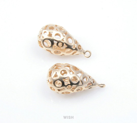 Circles in Teardrop Pendants in Matte Gold, Teardrop Charm / MMG-154-P