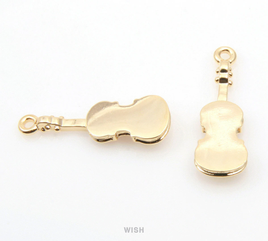 Violin Pendants in Gold, Musical Instrument Charms / MG-325-P