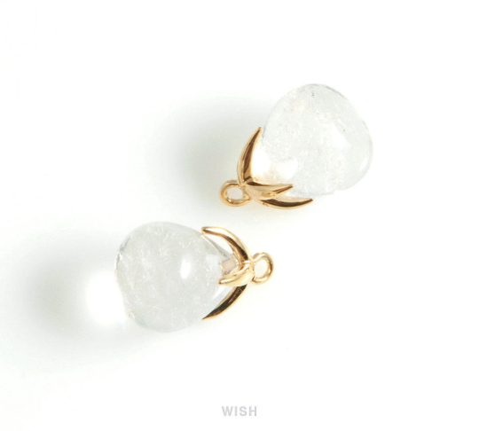 Rock Crystal Teardrop Gemstone Charm in Gold, Clear Gemstone Pendant / SCLG-105-P