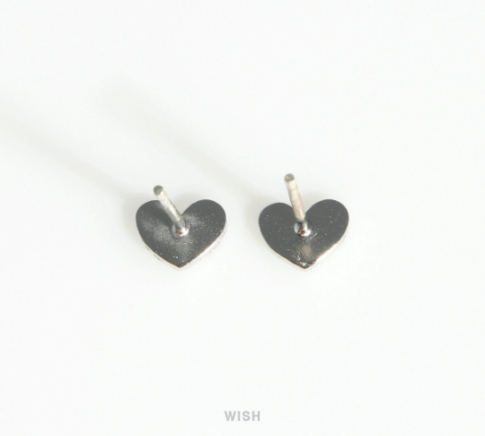 Heart Stud Earrings in Matte Rhodium, Heart Ear Studs / MMRH-417-E
