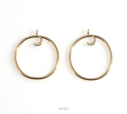 Cubic Crescent in Circle Pendants in Gold, CZ Crescent in Circle Charms / MG-603-P