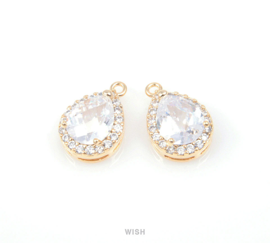 Teardrop Cubic Zirconia Pendants in Gold, 19 Sub Cubic Zirconia / CG-033-P (Medium)