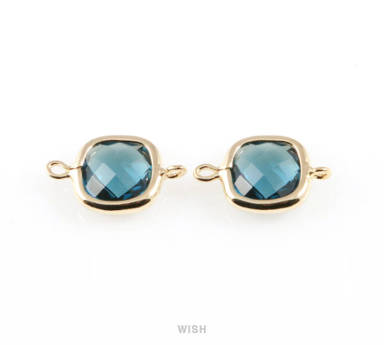 Montana Blue Faceted Glass Connector in Rhodium, Square Framed Connector / GMBRH-041-P