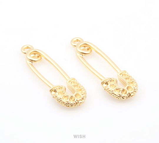 Safety Pin Pendants in Matte Gold, Safety Pin Charms / MMG-068-P
