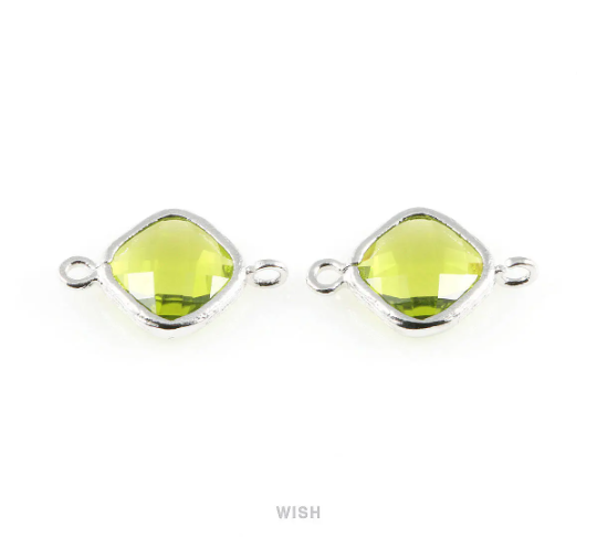 Dark Apple Rhombus Glass Connector in Rhodium, Framed Rhombus Connector / GDARH-021-P