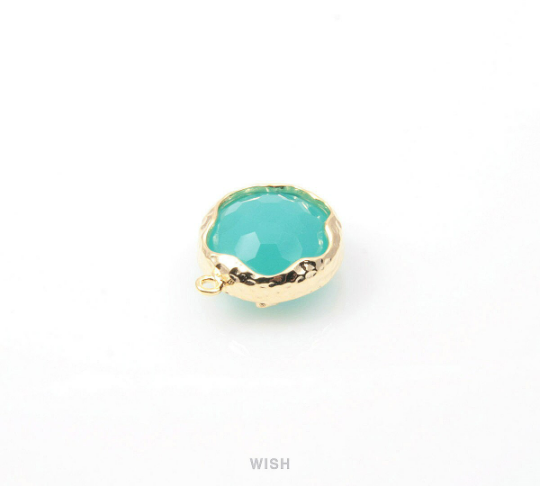 Mint Faceted Glass Charms in Gold, Framed Round Pendant /GMTG-090-P (Small)