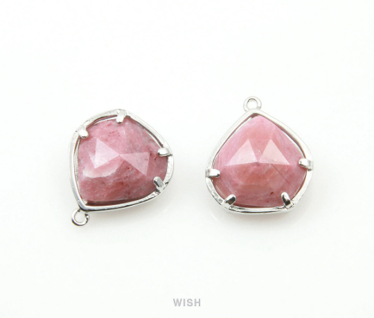 Redwood Faceted Gemstone Charm in Rhodium, Framed Pear Gemstone Pendant / SCORH-084-P