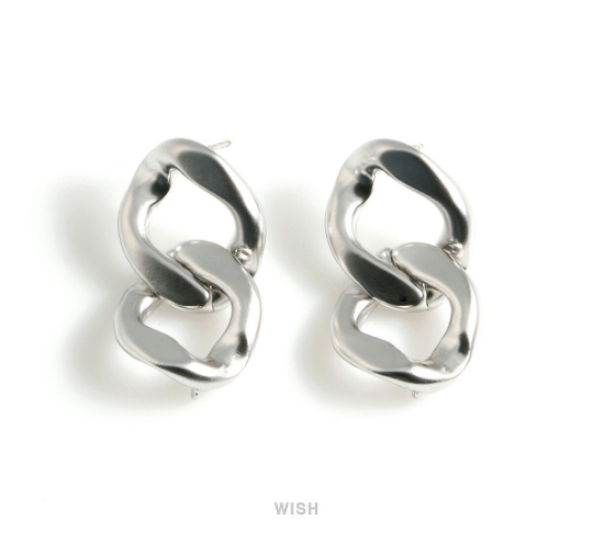 Chain Stud Earrings in Matte Rhodium, Chain Studs / MMRH-479-E (Large)