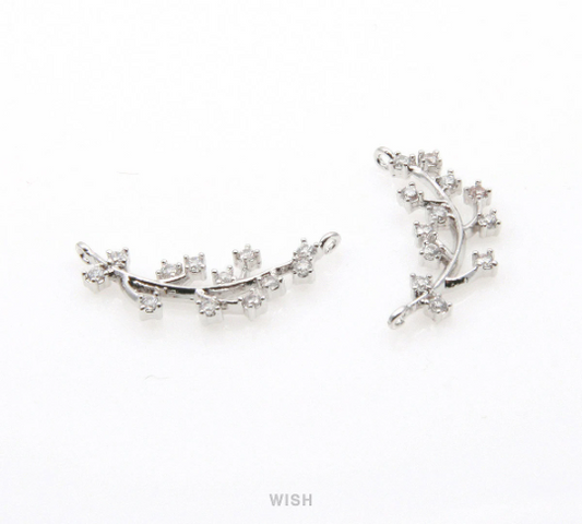 Cubic Leaves and Branch Pendant in Rhodium, CZ Leaves Charm / CRH-060-P