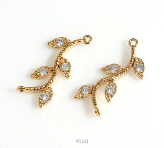 Cubic Zirconia Branch Connector in Gold, Branch CZ Charm / CG-084-P