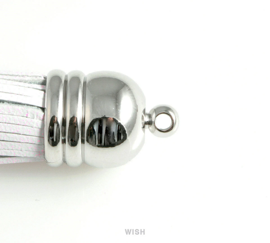 Red Leather Tassel with Bell Cap in Rhodium, Red Cowhide Tassel /LRDRH-006-T (1 piece)