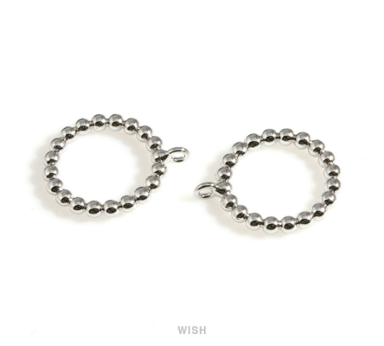 Tiny Ball Circle Charm in Rhodium, Silver Circle Pendants / MRH-639-P