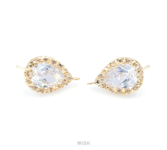 Teardrop Cubic Stud Earrings in Gold, Teardrop Cubic Zirconia / CG-032-E