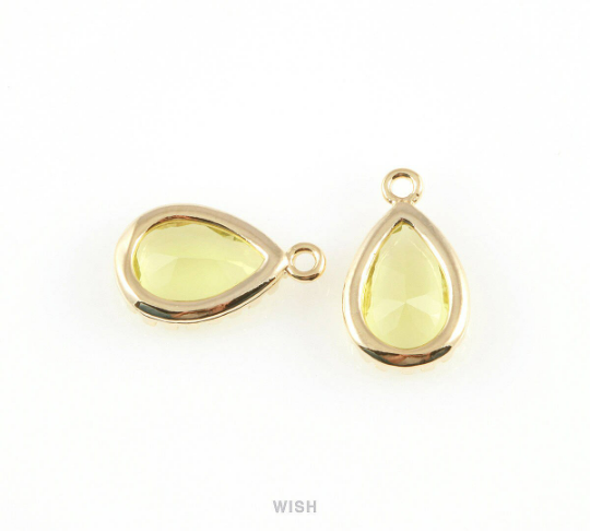 Apple Teardrop Glass Charm in Gold, Framed Drop Glass Gem / GAPG-017-P