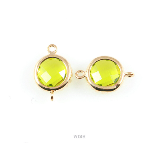 Dark Apple Faceted Glass Connector in Gold, Framed Round Connector / GDAG-008-P