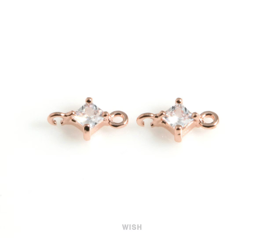 Diamond Shape Cubic Zirconia Connector in Rose Gold, Dainty CZ Charm / CRG-085-P
