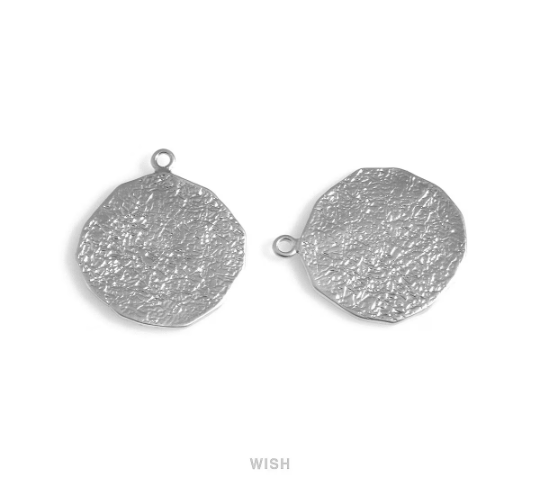 Bird on Rough Coin Pendants in Matte Rhodium, Bird on Rough Coin Charms / MMRH-710-P