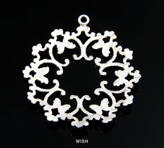 Round Oriental Pendants in Matte Rhodium, Butterfly Theme Charms / MMRH-124-P