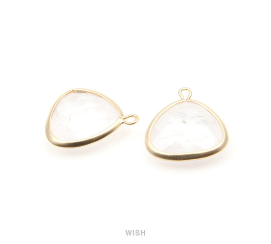 Clear Faceted Stone Charms in Shiny Gold, Bezel Triangle Gems / SCLG-029-C