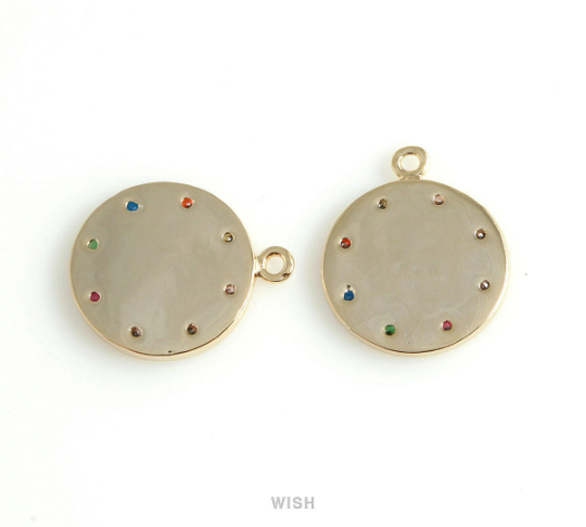 Gold Star Disc with Birthstone Pendant, Multi Color Coin Gems / MG-428-P