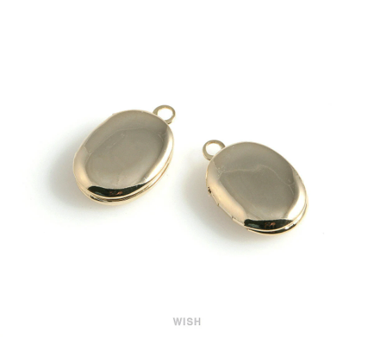 Elegant Oval Gold Locket, Oval Locket Charm /MG-475-P