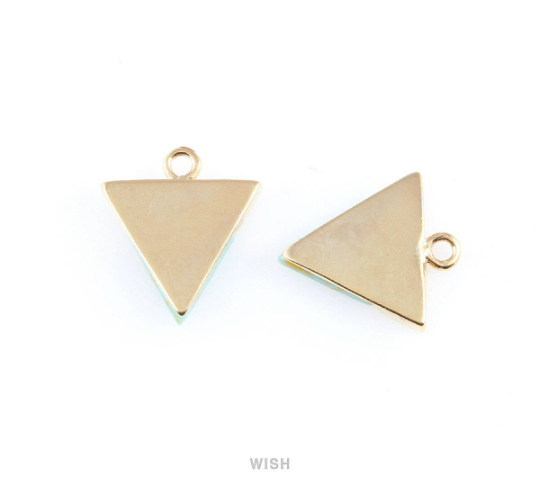 Black Marble Triangle Stone Charm in Gold, Gemstone Framed Pendant / SBMG-053-P