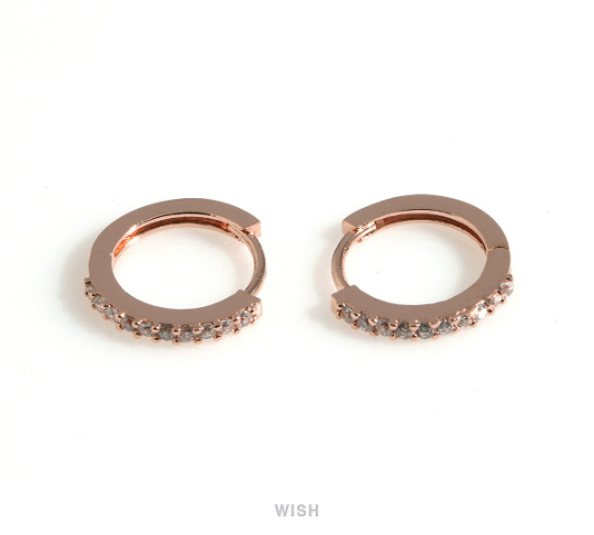 Cubic Zirconia Clip Hoop Earrings in Rose Gold, 10 CZ Hoop Earrings / CRG-083-E