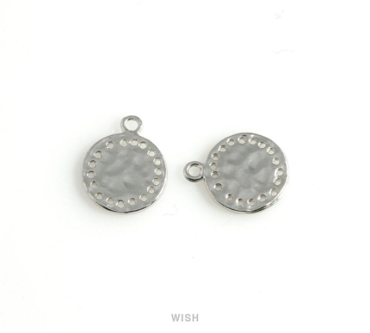 Hammered Disc Pendants in Matte Rhodium, Hammered Coin Charm / MMRH-448-P