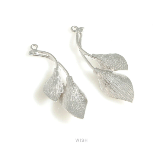 Double Lily Pendants in Matte Rhodium, Lily Petal Charms / MMRH-658-P