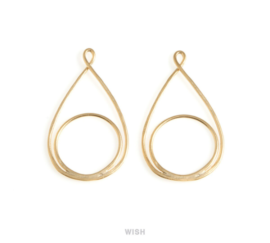 Open Drop Charm in Matte Gold, Open Teardrop Pendant / MMG-686-P
