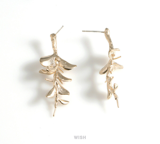 Branch and Leaves Stud Earrings in Matte Gold, Branch Stud Earrings / MMG-589-E