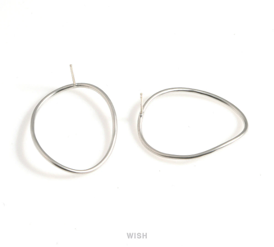 Open Bent Circle Stud Earrings in Matte Rhodium, Open Oval Earrings / MMRH-637-E