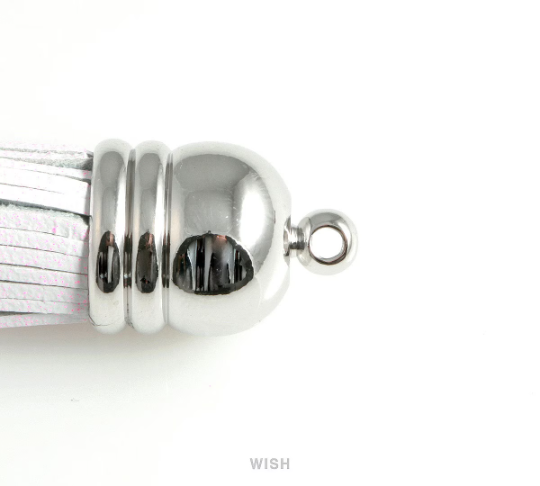 Navy Leather Tassel with Bell Cap in Rhodium, Navy Cowhide Tassel / LNVRH-006-T (1 piece)