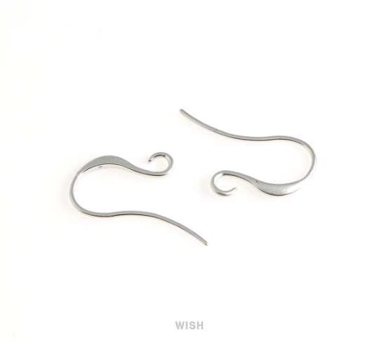 Fish Hook Earrings in Matte Rhodium, Hook Earrings / FMRH-001-E (10pcs)