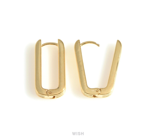 Rectangle Huggie Hoop Earrings in Gold, Rectangle Huggie Hoops / MG-736-E