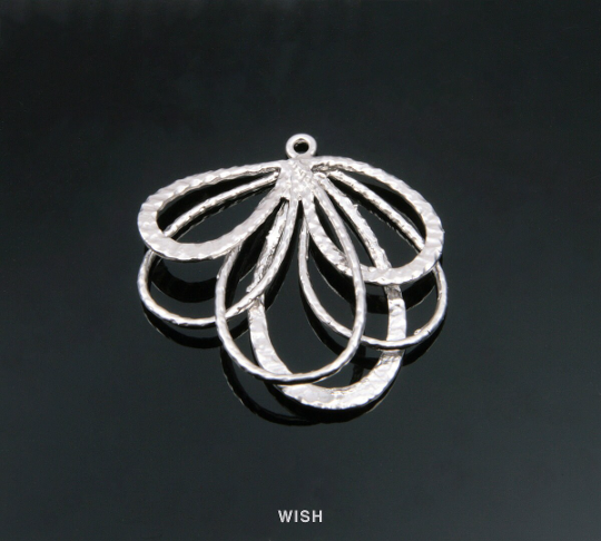 Fanwise Drop Pendants in Matte Rhodium, Fanwise Teardrop Charms /  MMRH-072-P