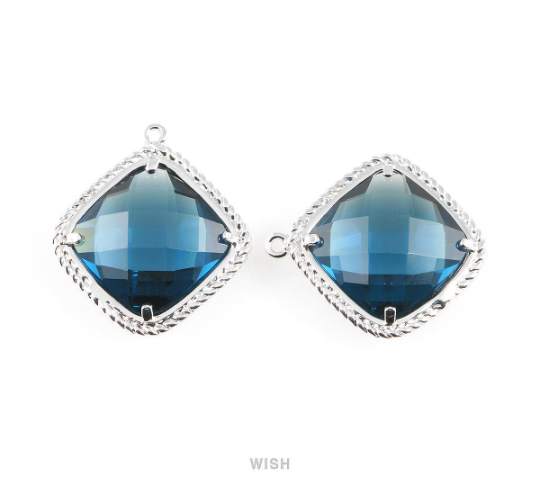 Montana Blue Diamond Shape Pendants in Rhodium, Framed Diamond Charms / GMBRH-032-P