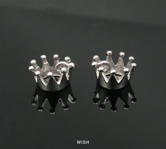 Crown Pendant in Matte Rhodium, Dainty Crown Charm / MMRH-312-P (4pcs)
